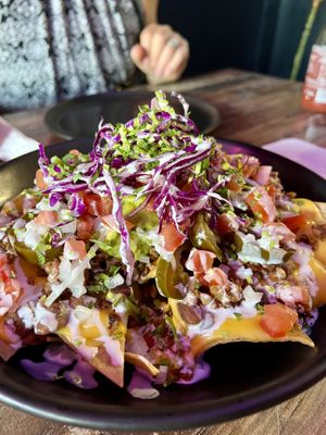 Loaded nachoos  at Marcello's Plant Based Pizza in Cabo San Lucas