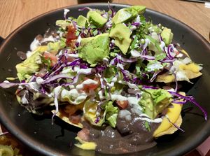 Our fabulous gluten-free nacho dish.  at Marcello's Plant Based Pizza in Cabo San Lucas