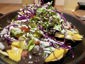 Different view of that nacho dish so you can see the height in it.  at Marcello's Plant Based Pizza in Cabo San Lucas