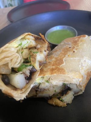 The pastor burrito.  So good we went back for another one the next day!    at Marcello's Plant Based Pizza in Cabo San Lucas