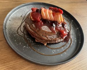 Double chocolate pancakes   at Marcello's Plant Based Pizza in Cabo San Lucas