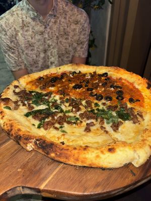 A mixed pizza   at Marcello's Plant Based Pizza in Cabo San Lucas