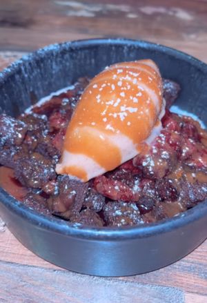 Brownie with ice and caramel. Best dessert we ever had!   at Marcello's Plant Based Pizza in Cabo San Lucas