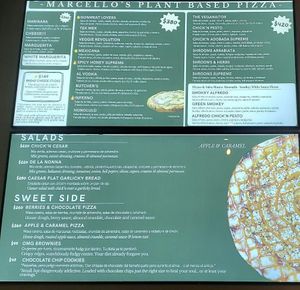 Menu at Marcello's Plant Based Pizza in Cabo San Lucas
