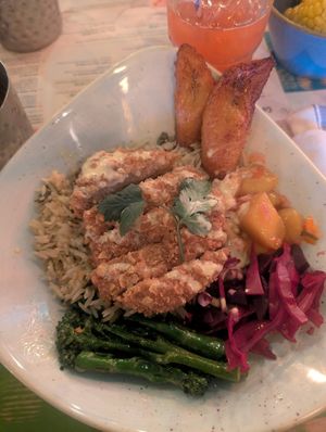 Rice bowl with plant based chicken at Turtle Bay - Blackpool in Blackpool