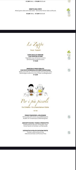 Menu at Dosdè in Livigno