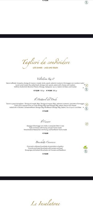 Menu at Dosdè in Livigno