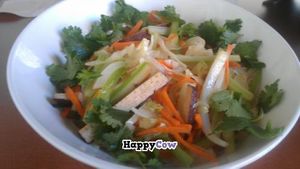 Rice noodle bowl at Dr. J's Vibrant Cafe in Los Angeles