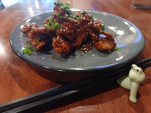 Orange "pollo" at Vegan Ramen Mei - Del Valle in Mexico City