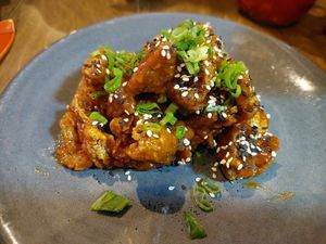 "Pollo" orange at Vegan Ramen Mei - Del Valle in Mexico City