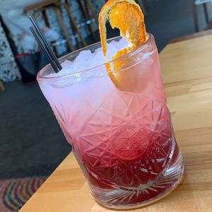 Goodbye Eza (Non-Alcoholic): Butterfly Pea Syrup, Hibiscus Tea, Lemon, Soda at Roca in Kalamazoo