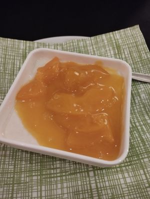 Vegan panna cotta with Nettarine Peaches at Ristorante Falsariga in Rimini