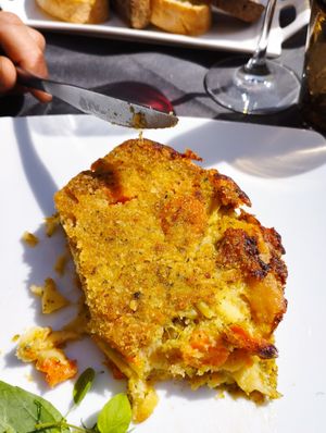 Veggie lasagna made with carasau bread at Ristorante Falsariga in Rimini