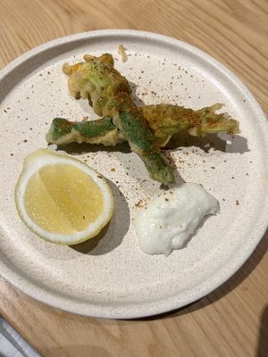 Zucchini Flowers Truffle Honey Pecorino  at Nomad in Surry Hills