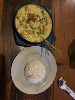 Vegetable tofu curry with rice  at Warung Flora in Kuta