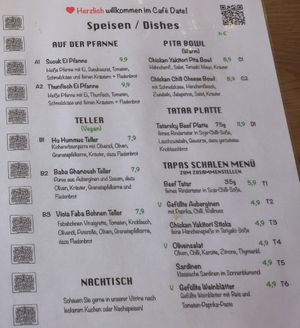 Food menu at Cafe Date in Berlin