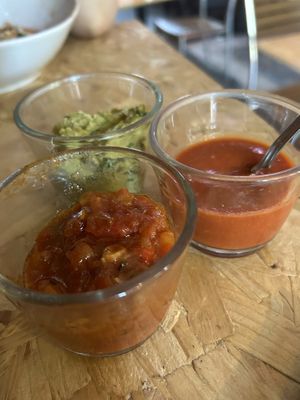 Salsa, guacamole and hot chilli sauce   at Taco Libre @ The Half Moon Inn in Newcastle Upon Tyne