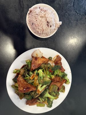 Home style tofu with rice   at Chin's Kitchen in Portland