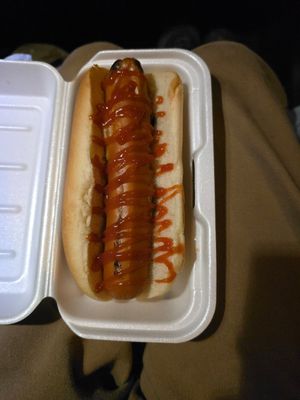 Vegan hot dog with ketchup at The Distinguished Wien in Mooresville