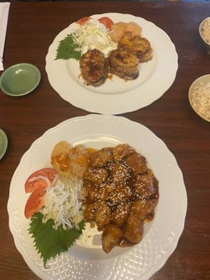 Eggplant ham, sesame chicken  at Kotobuki in Norfolk