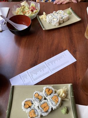 Miso Soup, House Salad, Fried Tofu Roll, Sweet Potato Roll  at Kotobuki in Norfolk