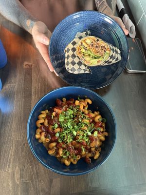 Breakfast burrito and bbq Mac daddy  at Vital Creations Vegan Bistro in Seattle