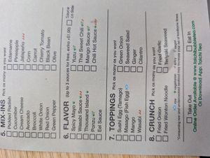 This side of the menu only labels vegan sauces at Taichi Bubble Tea in Tucson