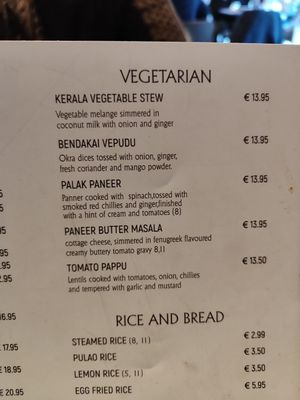 Vegetarian and vegan options with allergens clearly labelled at Southern Spices in Sandyford