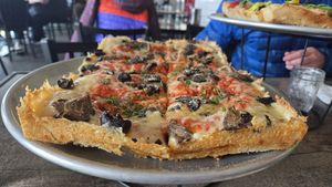 Detroit funghi pizza at Urban Field in Longmont