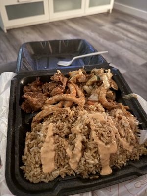 Vegan fried rice and chickn & konjac shrimp!   at Hibachi 88 in Kissimmee