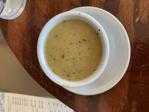 Red lentil soup, I know it looks green, but it’s red lentil soup nonetheless  at Cafe Turkuaz in Bloomington