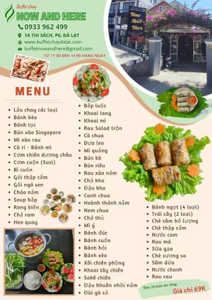 Menu Buffet Chay NOW And HERE Đà Lạt at NOW and HERE Vegetarian Buffet in Da Lat