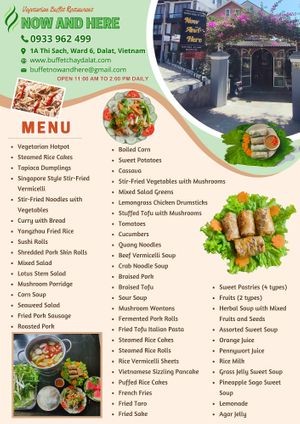 NOW And HERE Vegetarian Buffet Menu at NOW and HERE Vegetarian Buffet in Da Lat