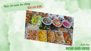 Dive into a world of vegetarian delights at the Da Lat buffet, boasting an extensive selection of over 50 dishes. at NOW and HERE Vegetarian Buffet in Da Lat