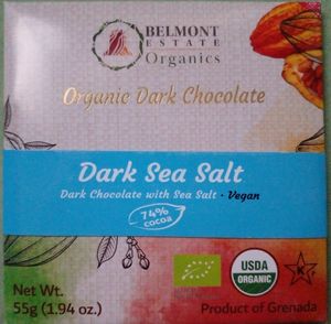 Dark Sea Chocolate Bar (Vegan). Tasted really good. The salt really made it stand out. at Belmont Estate in Belmont