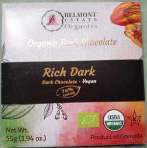Rich Dark Chocolate Bar (vegan). A bit bitter depending on your liking to chocolates. The bitter, the richer. at Belmont Estate in Belmont