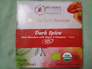 Dark Spice Chocolate Bar (vegan). Definitely can taste the strong ginger in this one. at Belmont Estate in Belmont