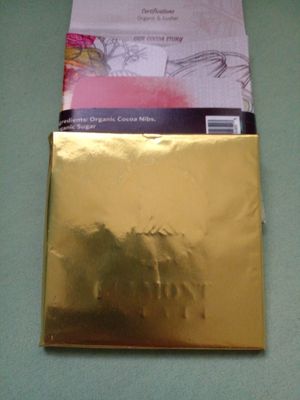 Chocolate bar in golden wrap covering at Belmont Estate in Belmont