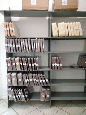 Cholates in aging room. Dark chocolate is left to age for 3 months. at Belmont Estate in Belmont