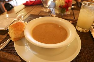 green banana soup with wholewheat bread roll at Belmont Estate in Belmont