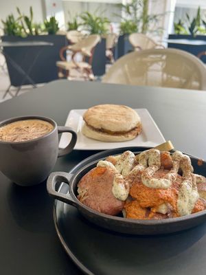 Breakfast spread, out on the patio 🌿   at Gather in Dayton