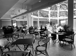 Gather: Patio and view of the Arcade rotundaa  at Gather in Dayton