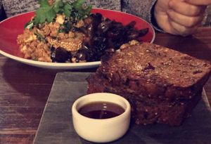 tofu scramble & banana bread at Earthly Pleasures Cafe in Belgrave