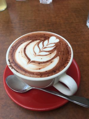 Hot chocolate with soy milk at Earthly Pleasures Cafe in Belgrave