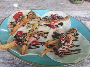 Chinese pancakes - still very hungry after this "main" dish at Embers Cafe in Telford