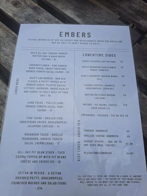 Weekday menu - more vegan options! at Embers Cafe in Telford