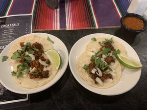 Soyrizo street tacos with salsa roja  at Alebrije in Kamuela