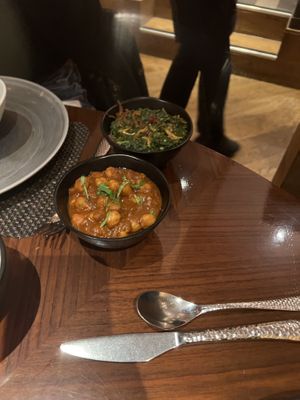 Chana masala and spinach  at Masala Zone - Soho in London