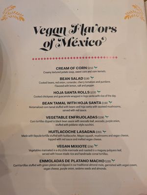 Vegan menu at La Perla in Playa Del Carmen