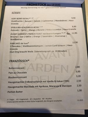 Breakfast menu #2/2 at Avant Garden Deli in Cologne